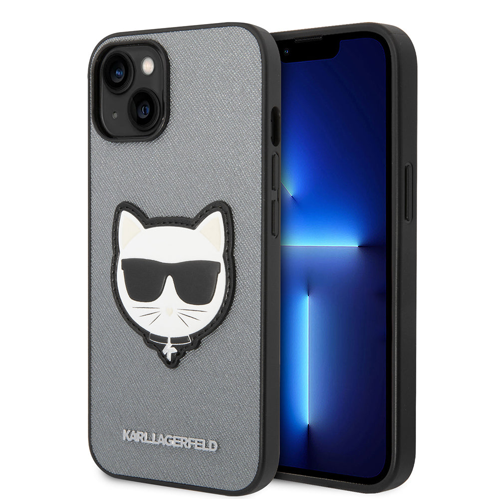 Case for Apple iPhone 14, Karl Lagerfeld, Saffiano Choupette's Head, Silver