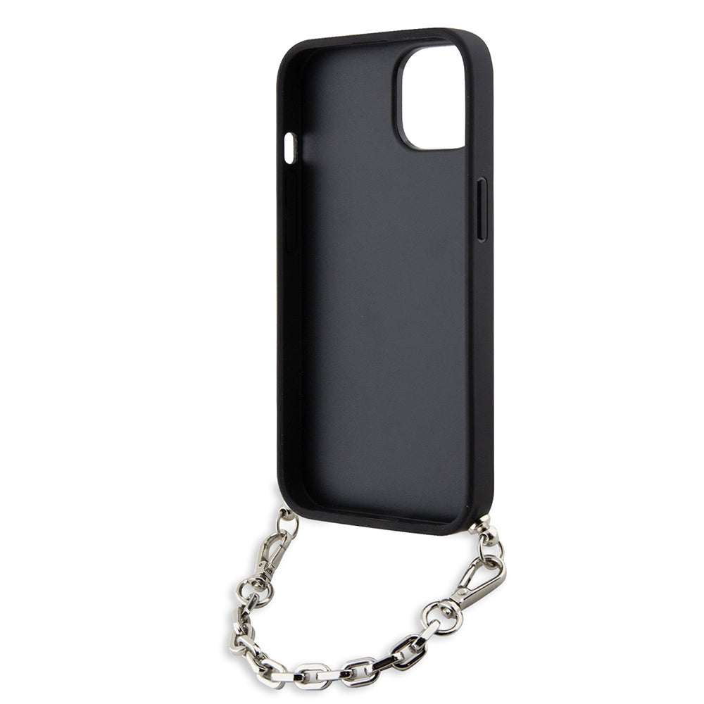 Custodia per Apple iPhone 14, Karl Lagerfeld, Saffiano Monogram Chain, Argento