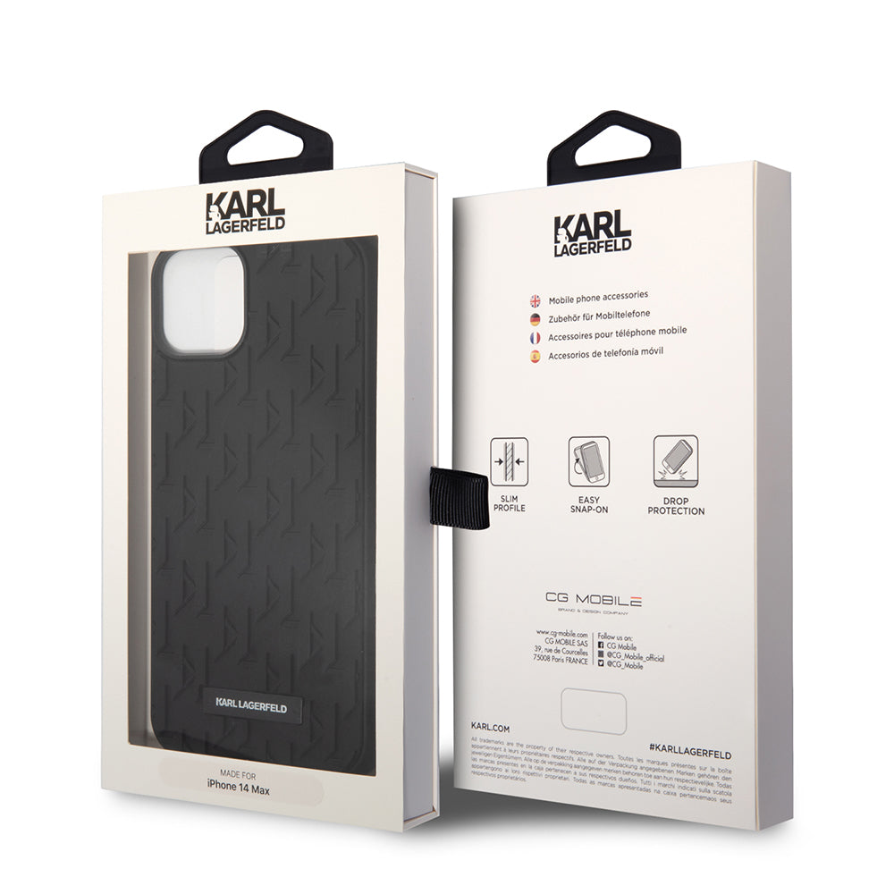 Custodia per Apple iPhone 14 Plus, Karl Lagerfeld, Monogramma 3D, Nera