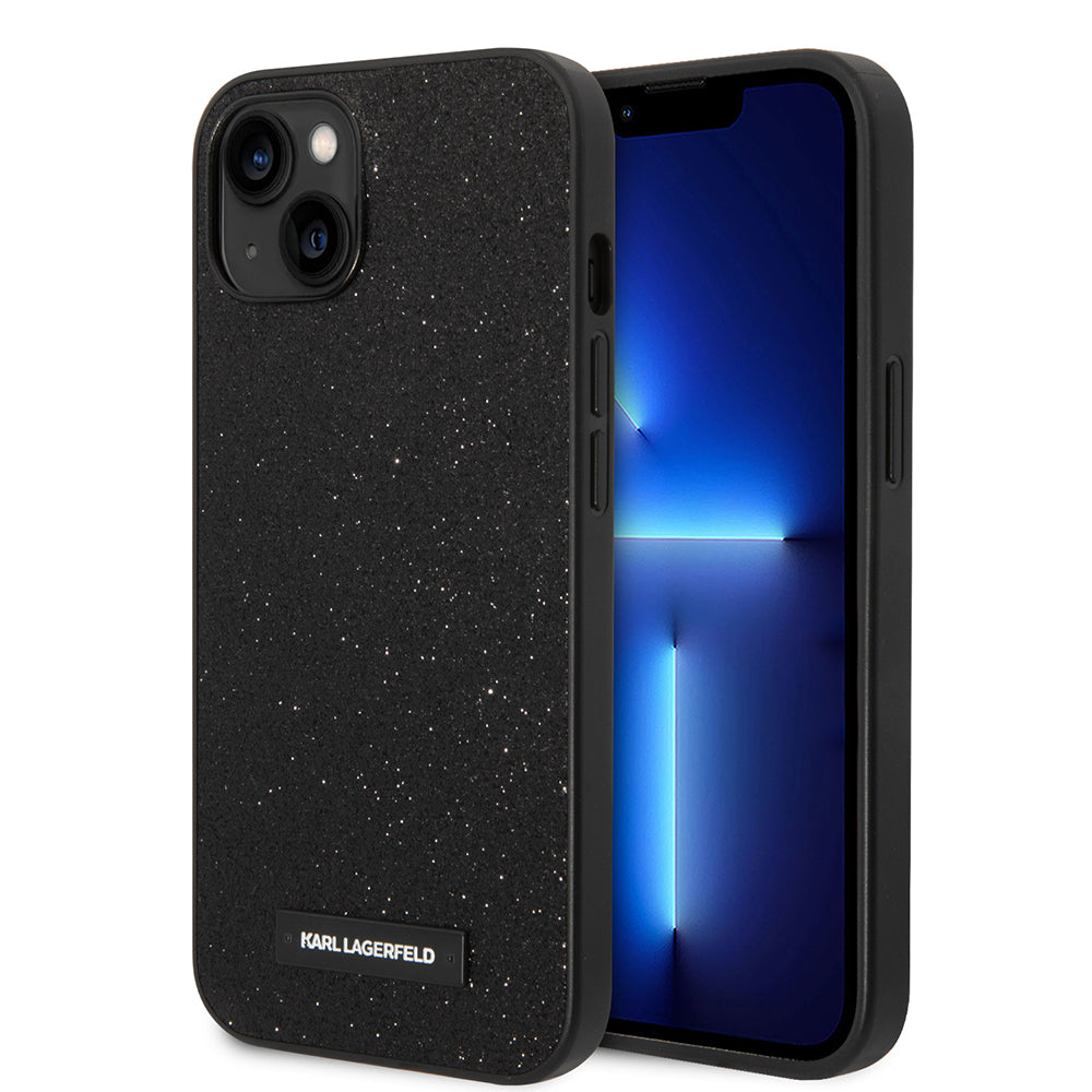 Custodia per Apple iPhone 14 Plus, Karl Lagerfeld, Glitter Plaque Logo, Nera