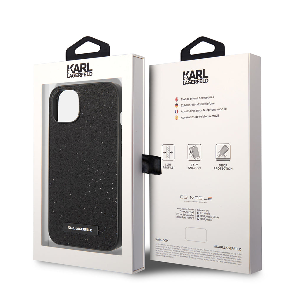 Custodia per Apple iPhone 14 Plus, Karl Lagerfeld, Glitter Plaque Logo, Nera