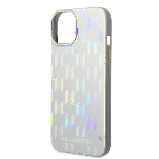 Custodia per Apple iPhone 14 Plus, Karl Lagerfeld, Monogram Iridescent, Argento