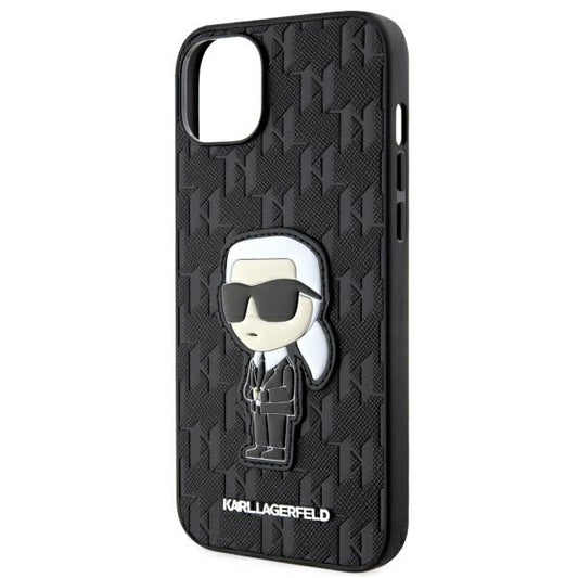 Custodia per Apple iPhone 14 Plus, Karl Lagerfeld, Saffiano Monogram Ikonik Karl, Nera
