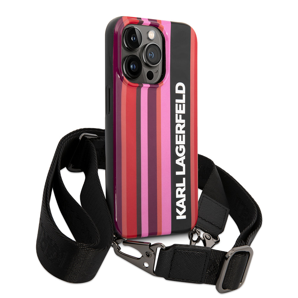 Custodia per Apple iPhone 14 Pro, Karl Lagerfeld, Color Stripes with Strap, Rosa