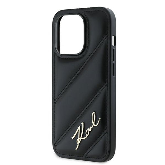 Custodia per Apple iPhone 14 Pro, Karl Lagerfeld, Diagonal Quilted Script, Nera
