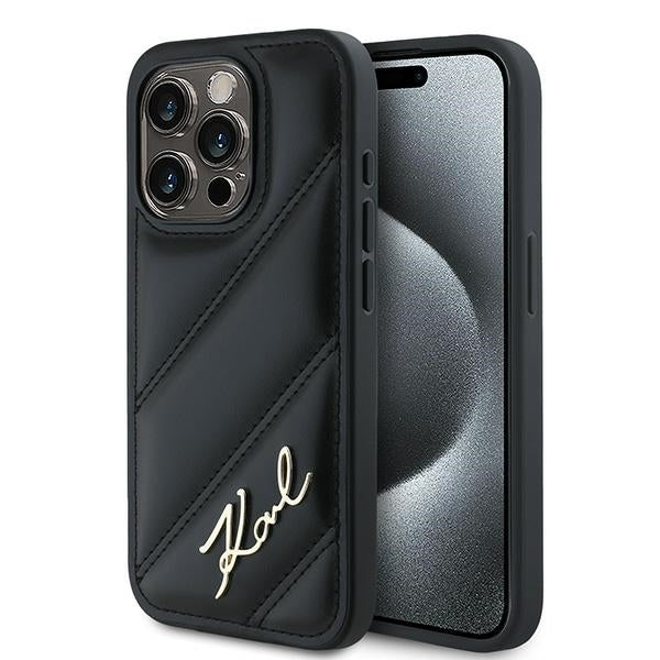 Custodia per Apple iPhone 14 Pro, Karl Lagerfeld, Diagonal Quilted Script, Nera