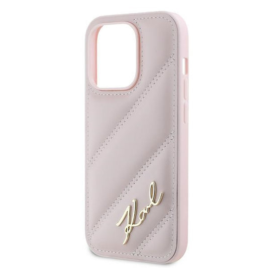 Custodia per Apple iPhone 14 Pro, Karl Lagerfeld, Diagonal Quilted Script, Rosa