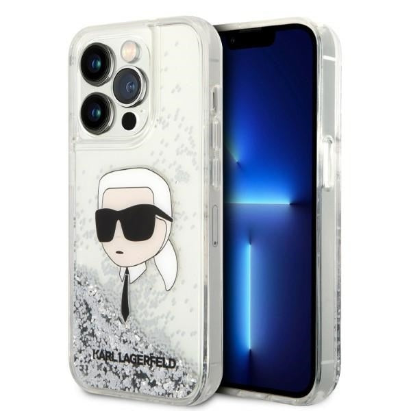 Custodia per Apple iPhone 14 Pro, Karl Lagerfeld, Glitter Karl's Head, Argento