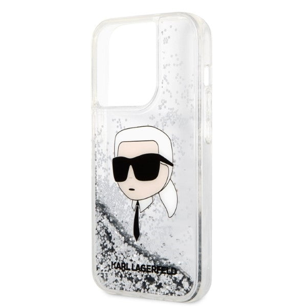 Custodia per Apple iPhone 14 Pro, Karl Lagerfeld, Glitter Karl's Head, Argento