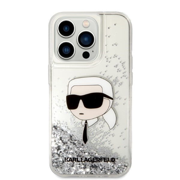 Custodia per Apple iPhone 14 Pro, Karl Lagerfeld, Glitter Karl's Head, Argento