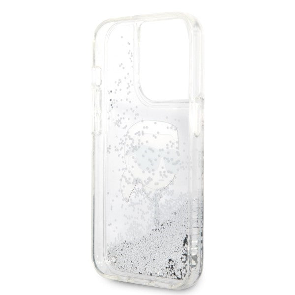 Custodia per Apple iPhone 14 Pro, Karl Lagerfeld, Glitter Karl's Head, Argento
