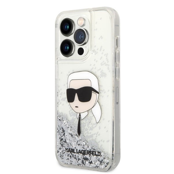 Custodia per Apple iPhone 14 Pro, Karl Lagerfeld, Glitter Karl's Head, Argento