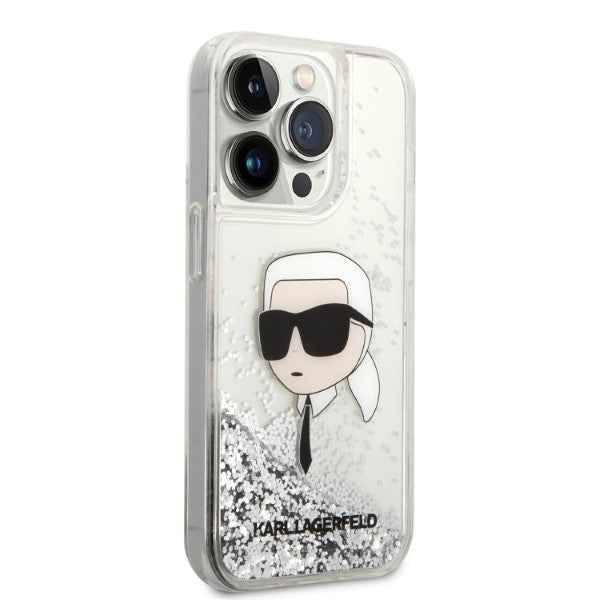 Custodia per Apple iPhone 14 Pro, Karl Lagerfeld, Glitter Karl's Head, Argento