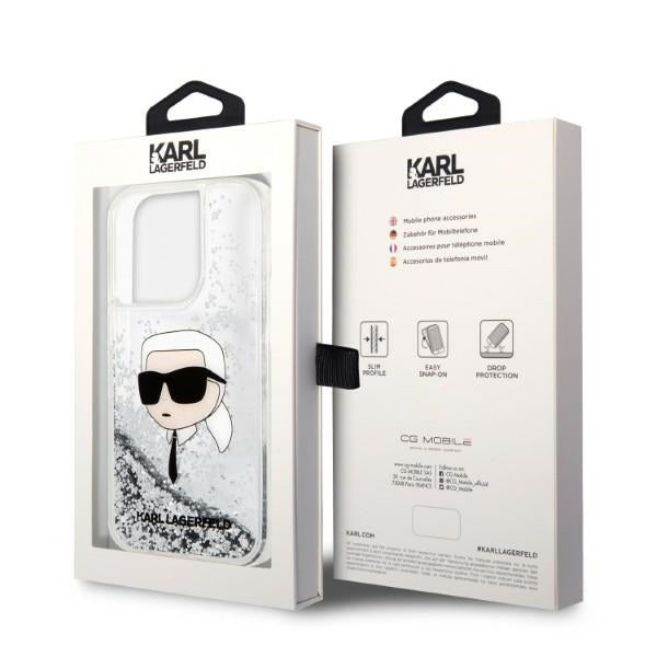 Custodia per Apple iPhone 14 Pro, Karl Lagerfeld, Glitter Karl's Head, Argento
