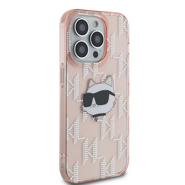 Custodia per Apple iPhone 14 Pro, Karl Lagerfeld, IML Luxury Monogram Choupette's Head, Rosa