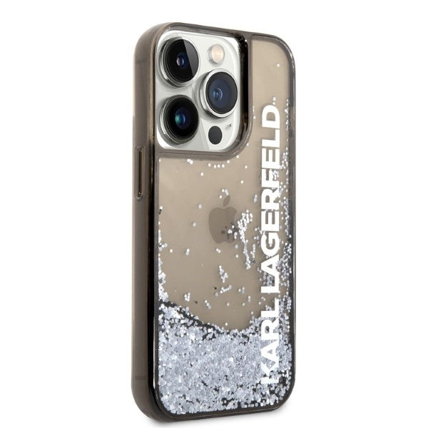 Custodia per Apple iPhone 14 Pro, Karl Lagerfeld, Liquid Glitter KL Logo, Nera