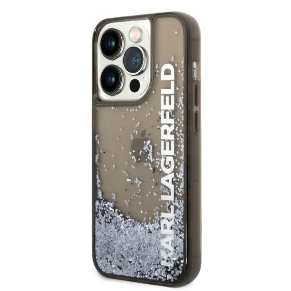 Custodia per Apple iPhone 14 Pro, Karl Lagerfeld, Liquid Glitter KL Logo, Nera