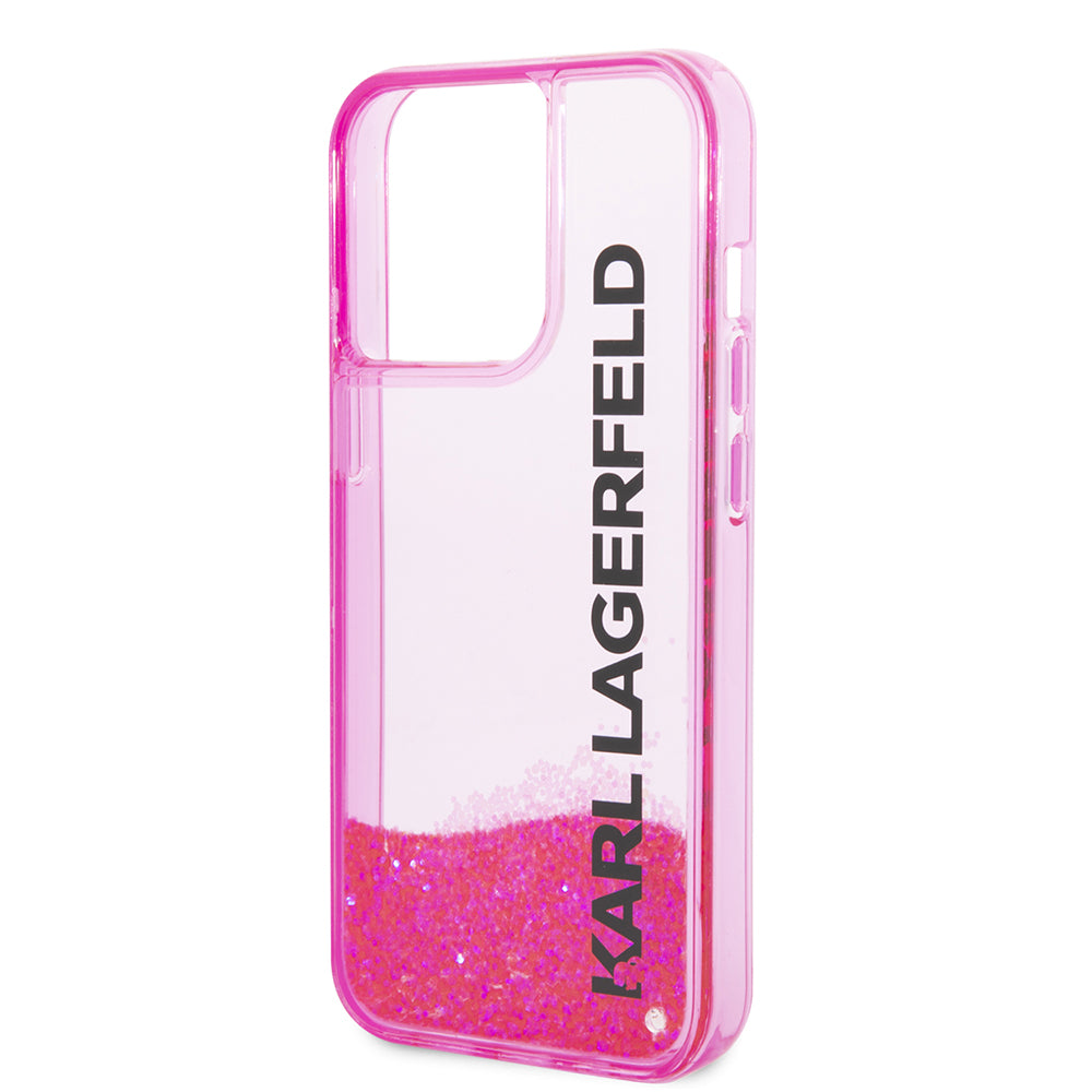 Custodia per Apple iPhone 14 Pro, Karl Lagerfeld, Liquid Glitter KL Logo, Rosa
