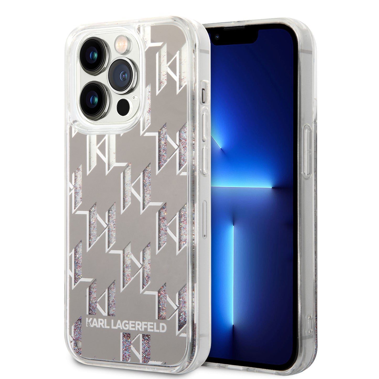 Custodia per Apple iPhone 14 Pro, Karl Lagerfeld, Liquid Glitter Monogram, Argento
