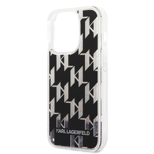 Case for Apple iPhone 14 Pro, Karl Lagerfeld, Liquid Glitter Monogram, Black