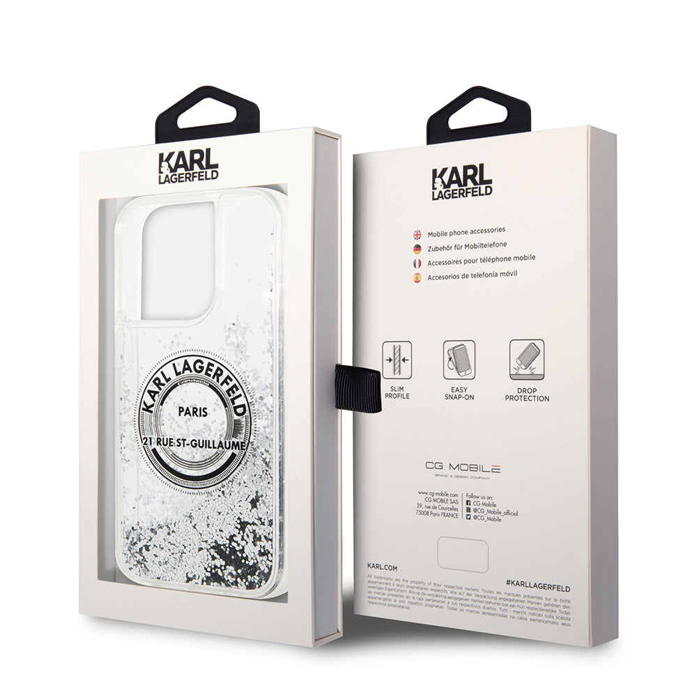 Custodia per Apple iPhone 14 Pro, Karl Lagerfeld, Liquid Glitter RSG, Argento