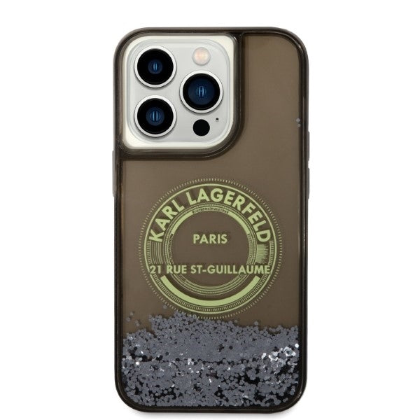 Custodia per Apple iPhone 14 Pro, Karl Lagerfeld, Liquid Glitter RSG, Nera
