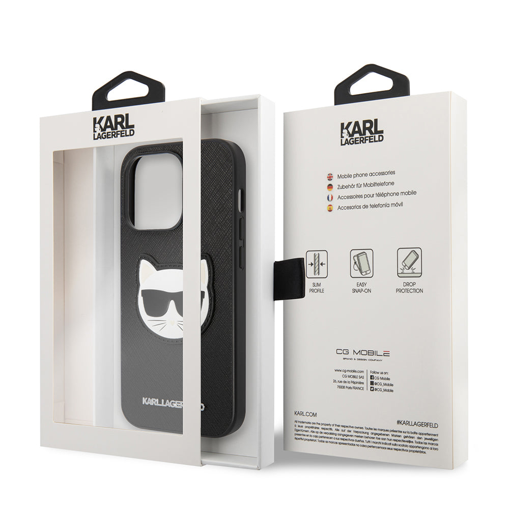 Custodia per Apple iPhone 14 Pro, Karl Lagerfeld, Saffiano Choupette's Head, Nera