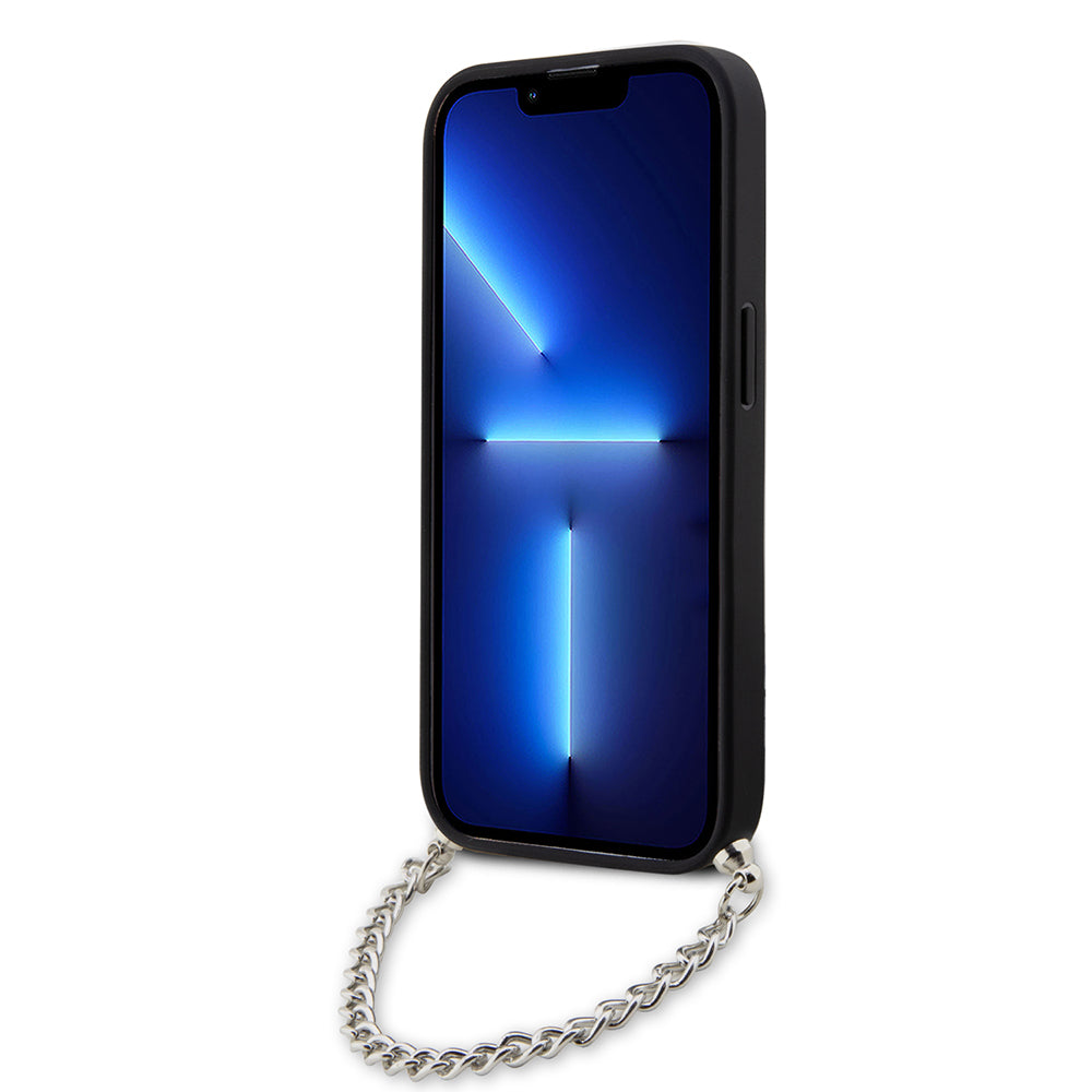 Custodia per Apple iPhone 14 Pro, Karl Lagerfeld, Saffiano Monogram Chain, Nera
