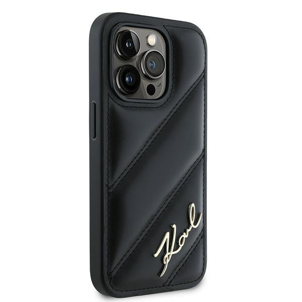 Case for Apple iPhone 14 Pro Max, Karl Lagerfeld, Diagonal Quilted Script, Black