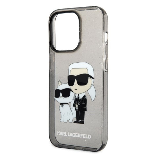 Custodia per Apple iPhone 14 Pro Max, Karl Lagerfeld, Glitter Karl & Choupette, Nera