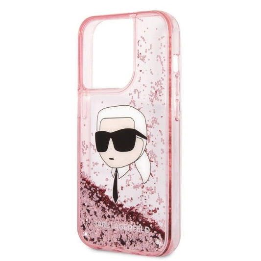 Custodia per Apple iPhone 14 Pro Max, Karl Lagerfeld, Glitter Karl's Head, Rosa