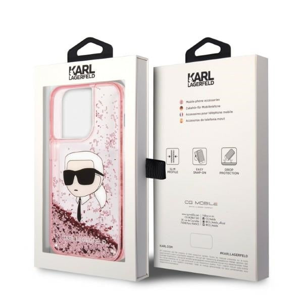 Custodia per Apple iPhone 14 Pro Max, Karl Lagerfeld, Glitter Karl's Head, Rosa