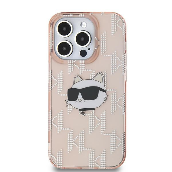 Custodia per Apple iPhone 14 Pro Max, Karl Lagerfeld, IML Luxury Monogram Choupette's Head, Rosa