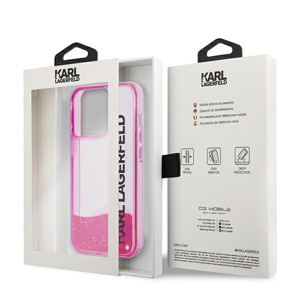 Custodia per Apple iPhone 14 Pro Max, Karl Lagerfeld, Liquid Glitter KL Logo, Rosa