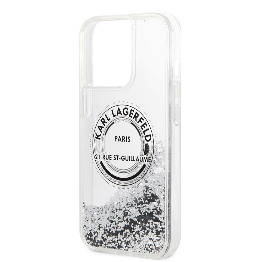 Custodia per Apple iPhone 14 Pro Max, Karl Lagerfeld, Liquid Glitter RSG, Argento