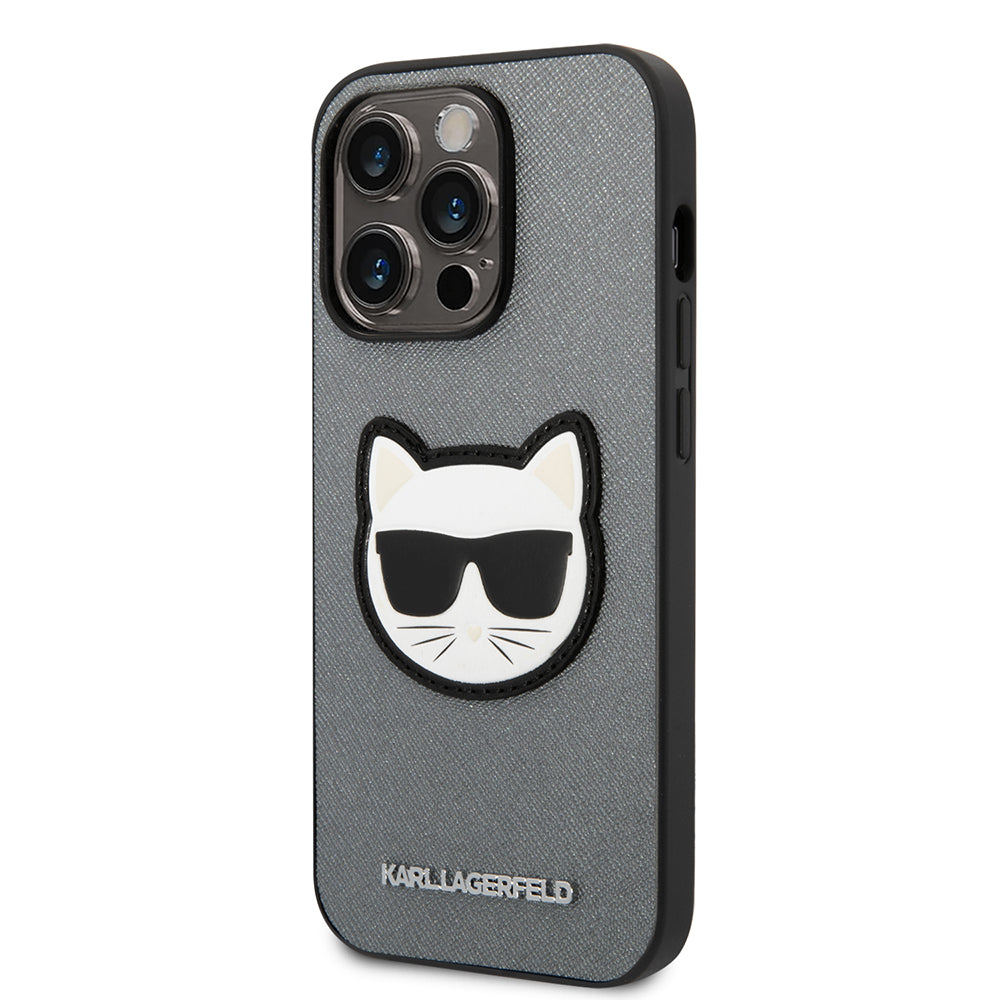 Custodia per Apple iPhone 14 Pro Max, Karl Lagerfeld, Saffiano Choupette's Head, Argento