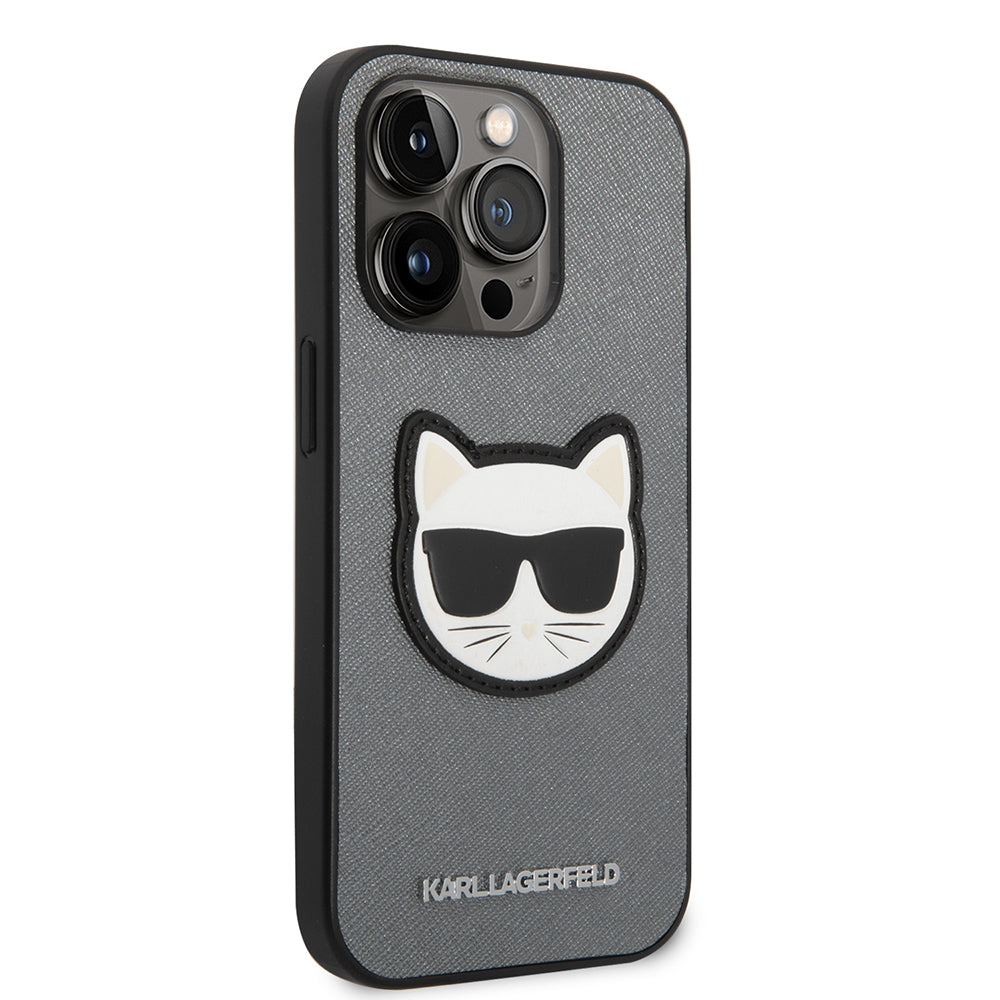 Custodia per Apple iPhone 14 Pro Max, Karl Lagerfeld, Saffiano Choupette's Head, Argento