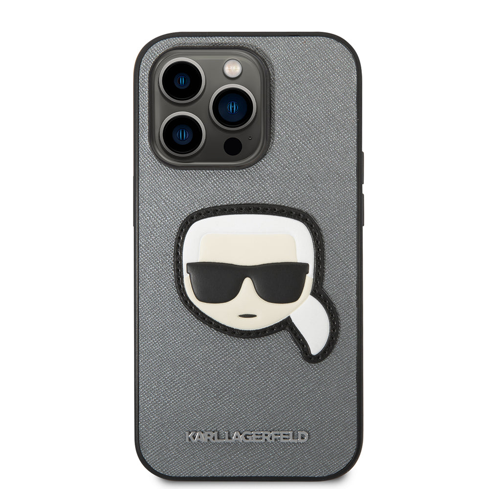 Case for Apple iPhone 14 Pro Max, Karl Lagerfeld, Saffiano Karl's Head, Silver