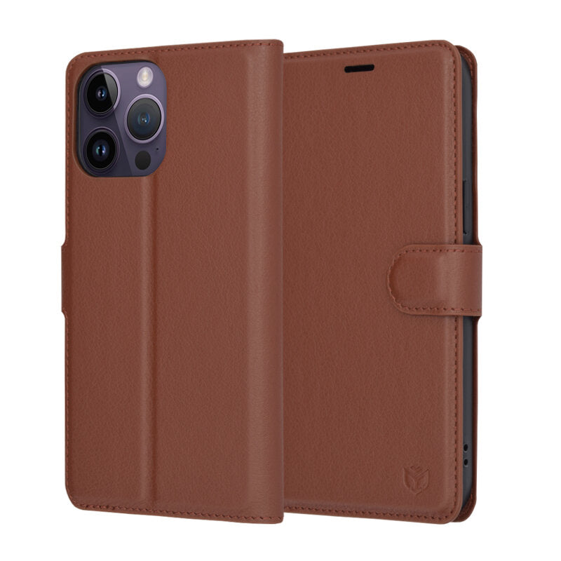 Custodia per Apple iPhone 14 Pro Max, Techsuit, Leather Folio, Marrone