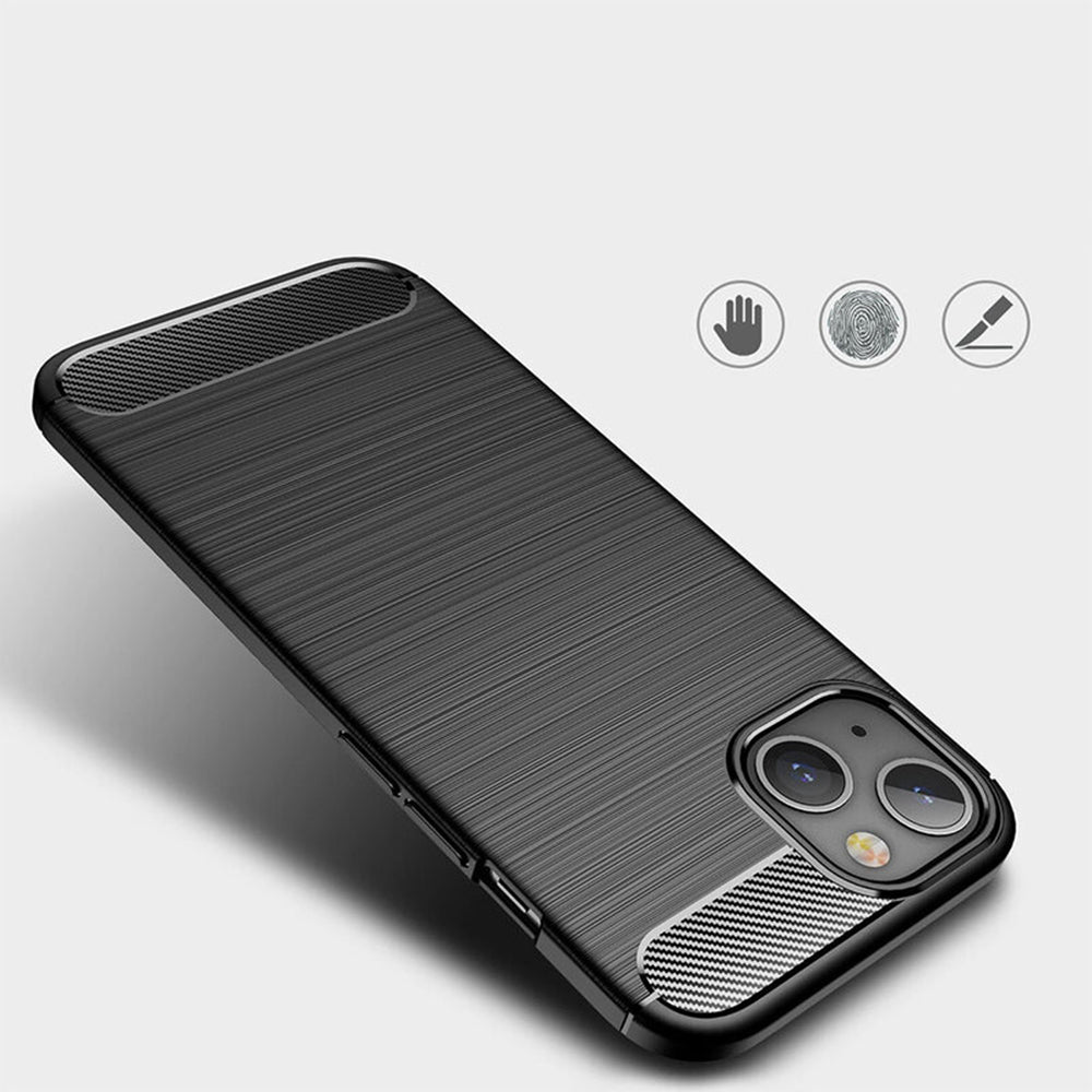 Custodia per Apple iPhone 14, Techsuit, Carbonio, Nera