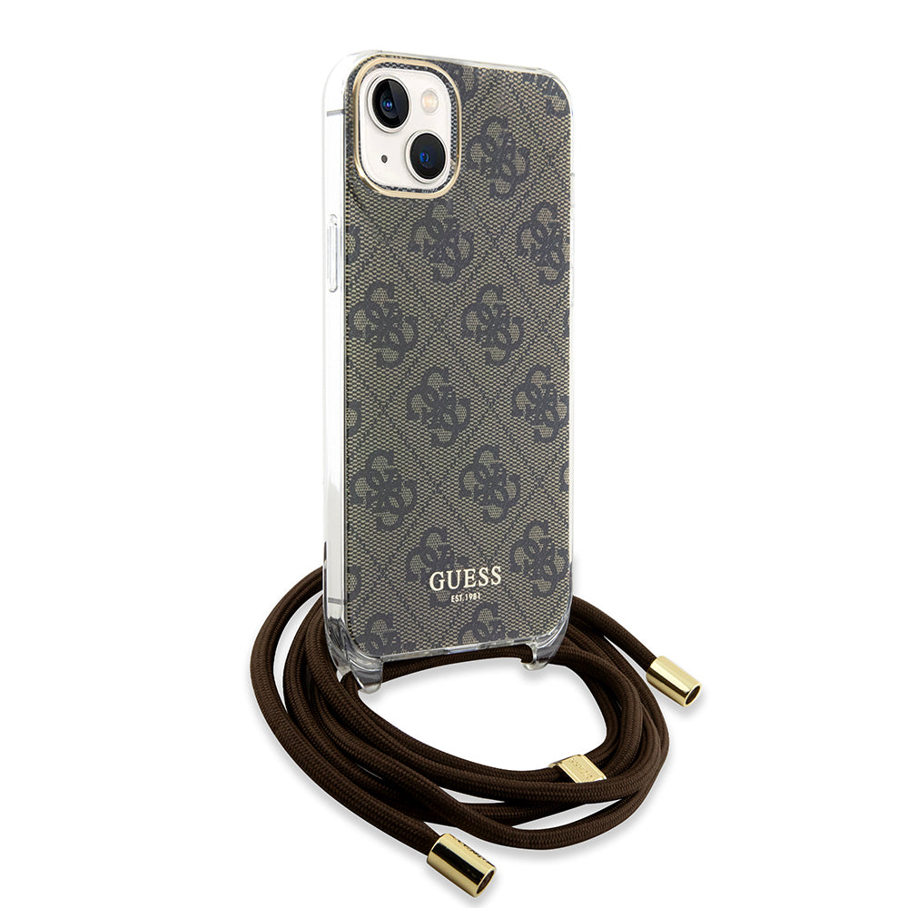 Custodia per Apple iPhone 15, Guess, 4G IML Printed Crossbody, Marrone