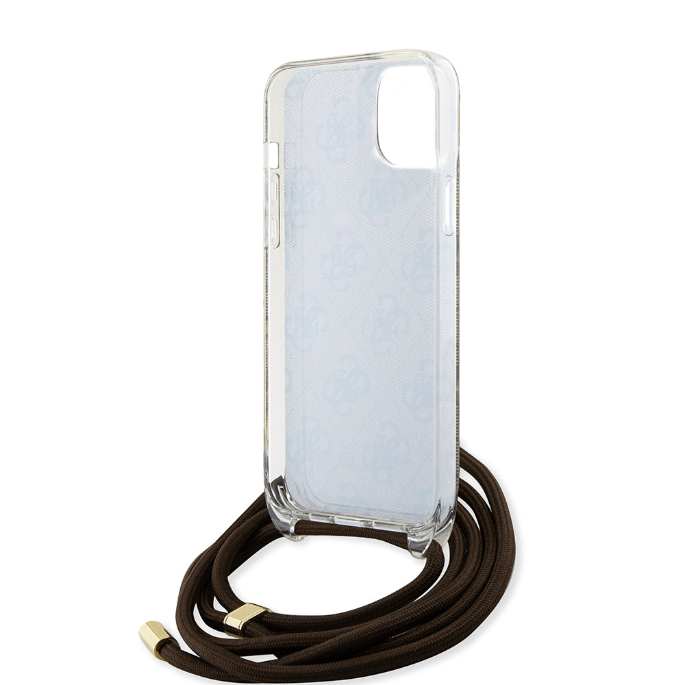 Custodia per Apple iPhone 15, Guess, 4G IML Printed Crossbody, Marrone