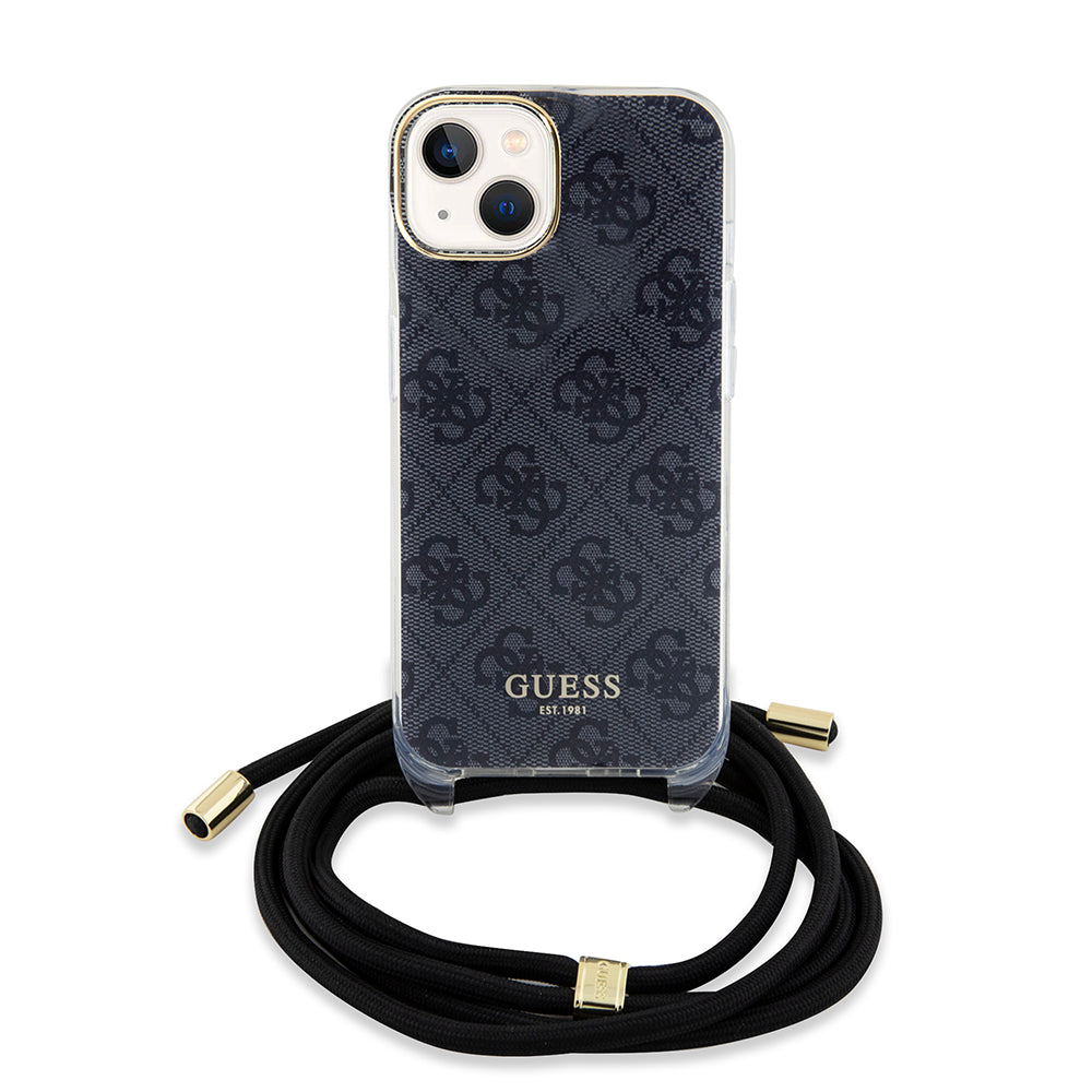 Custodia per Apple iPhone 15, Guess, 4G IML Printed Crossbody, Nera