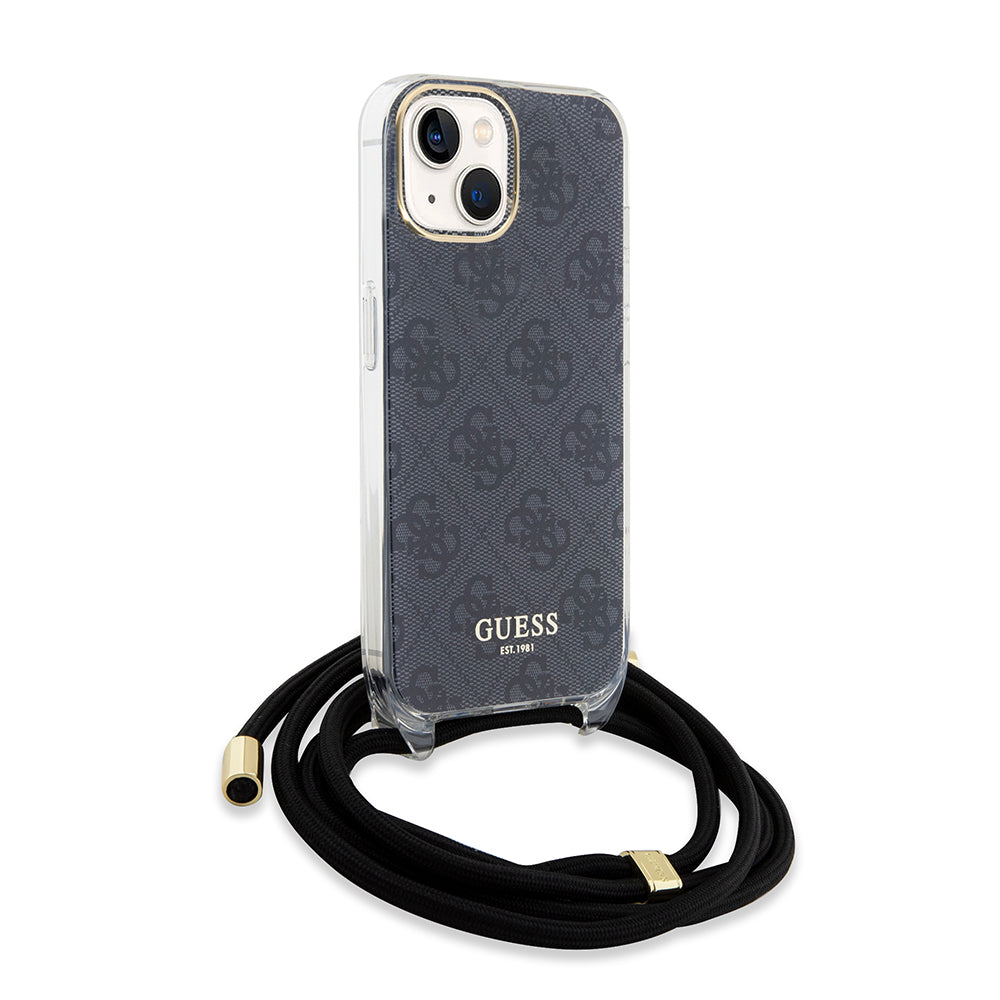 Custodia per Apple iPhone 15, Guess, 4G IML Printed Crossbody, Nera
