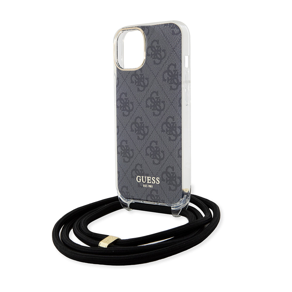 Custodia per Apple iPhone 15, Guess, 4G IML Printed Crossbody, Nera