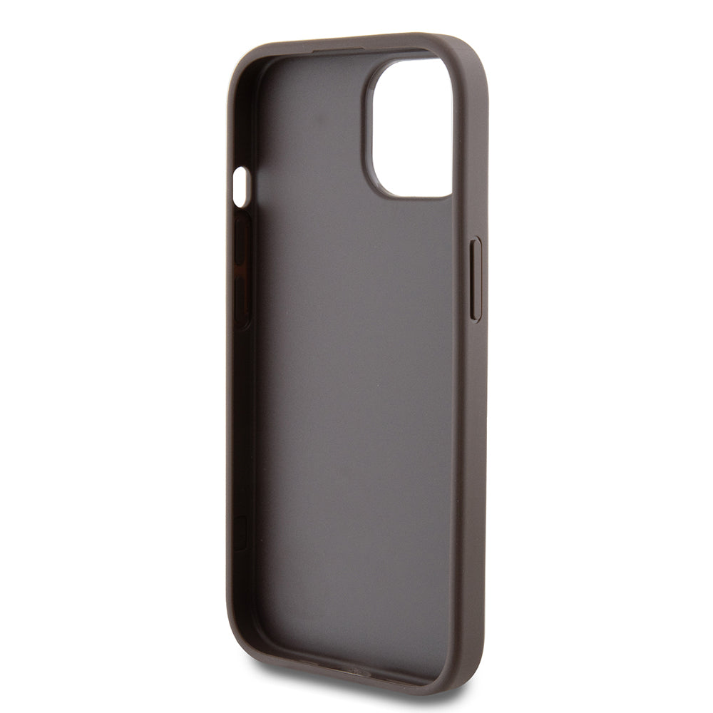 Custodia per Apple iPhone 15, Guess, 4G Metal Gold Logo, Marrone