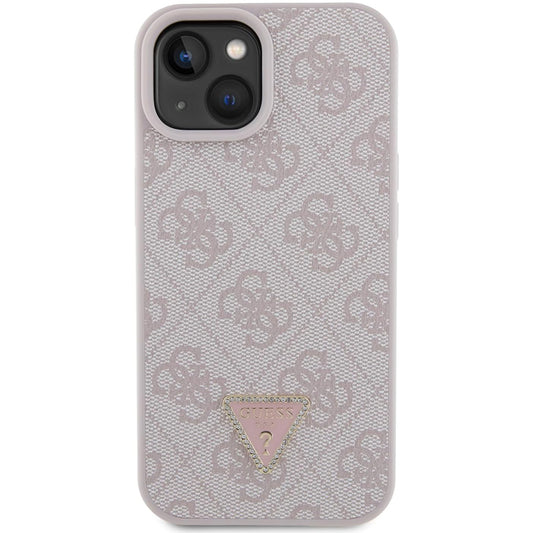 Custodia per Apple iPhone 15, Guess, 4G Triangle Strass, Rosa