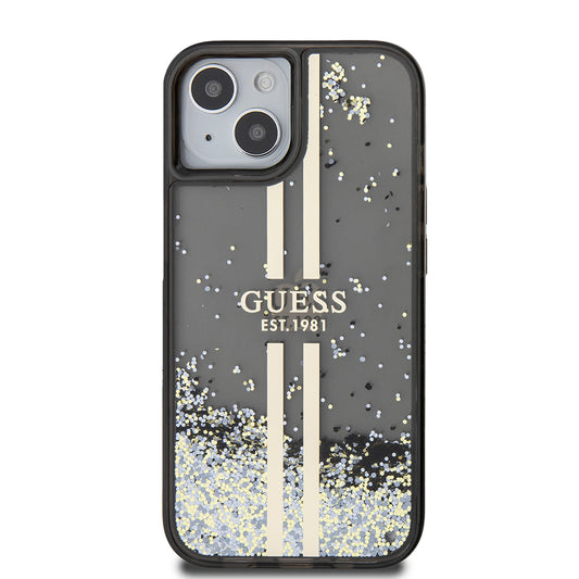 Custodia per Apple iPhone 15, Guess, Liquid Glitter Gold Stripes, Nera