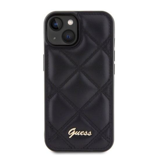 Custodia per Apple iPhone 15, Guess, Quilted Metal Logo, Nera