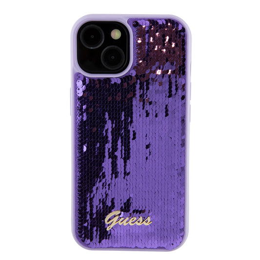 Custodia per Apple iPhone 15, Guess, Sequin Script Metal, Viola